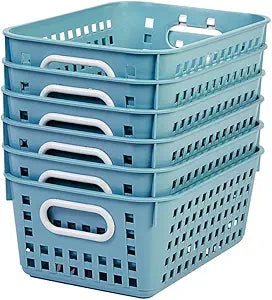 Really Good Stuff Medium Plastic Book Baskets, 11" x 7.5" x 4.5", 6 Pack, Water, Versatile Storage Solution for Classroom, Home and Office, Toy Storage, Multi-Purpose