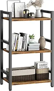 Book Shelf, 3 Tier Bookcase with Steel Frame, Stable Bookshelf Narrow Book Shelves Storage Organizer for Book CD Movie, Open Book Shelves for Living Room, Home Office, Study, Rustic Brown