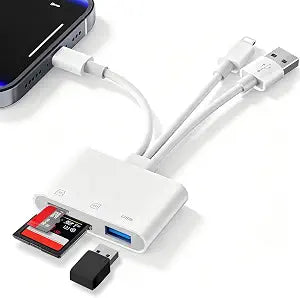 SD Card Reader for iPhone iPad Mac, USB-C & Lightning & USB-A 3-in-1 MicroSD/SD/USB OTG Adapter for Digital Camera, Memory Card Reader for Apple All Device/Type C Phone/Laptop/Computer, Plug & Play
