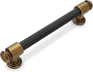 10 Pack 5 inch(128mm) Black and Antique Brass Kitchen Cabinet Handles Knurled Cabinet Pulls Black Drawer Pulls Kitchen Cabinet Hardware Dresser Handles