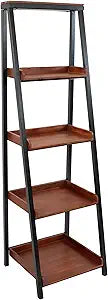 Sunnydaze Indoor 4-Tier Leaning Ladder Shelf Bookcase - Acacia Wood - for Office, Living Room, or Bedroom - 59.75" H