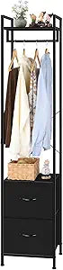 smusei Clothes Rack 3 Tiers Heavy Duty Coat Rack with 2 Fabric Drawers and Storage Shelves Freestanding Cloth Hanger Garment Rack for Bedroom Entryway Living room Black