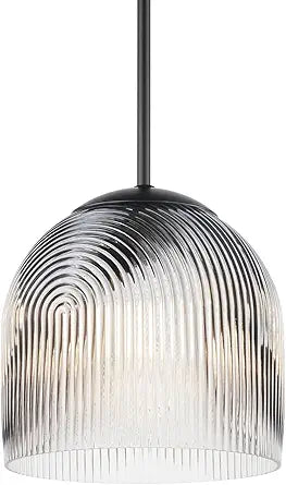 Maxim Lighting Dune 1-Light Pendant Light | Black Steel Finish | Clear Ribbed Glass Shade | Modern Indoor Light Fixture | Ideal for Kitchen Islands & Dining Rooms | Dimmable | 15121CRBK