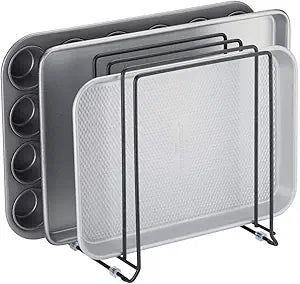 mDesign Pot Lid and Pan Rack  Metal Wire Rack for Cabinets, Pantries or Kitchen Surfaces  Freestanding Pan Stand with 5 Slots for Pans, Pots, Lids and Crockery  Black