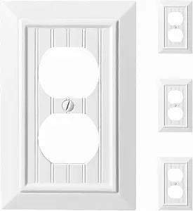 Beadboard Outlet Covers Wall Plates, Bamboo Fiber Light Switch Covers, Natural Material Electric Receptacle Decorative Switch Plate Outlet Cover Pure White (1 Gang Duplex 4 Pack)