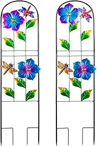 Metal Garden Trellis for Climbing Plants,2 Packs Dragonfly Outdoor Decorative Flowers Arch Fence Trellis for Outdoor Patio,Garden,Lawn,Yard,Backyard,Wall Brackets 45'' H x 10'' W