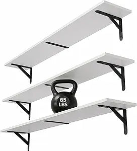 WOPITUES Floating Shelves for Wall 40W x 8D, Long Wall Mounted Shelves Set of 3, Wood Book Shelves Decor, Farmhouse Display Shelf for Bedroom, Living Room, Laundry Room, Kitchen, Bathroom, White