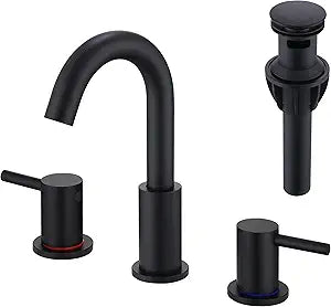 Black Bathroom Faucets 3 Hole, Matte Black Bathroom Faucet with Pop up Drain, Stainless Steel 2 Handle 8 Inch Widespread Vanity Faucet for Bathroom Sink, AML-21754-BK