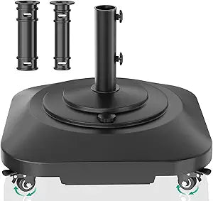 Umbrella Base with Wheels, Umbrella Stand Base Heavy Duty 100lb Windproof, Fillable Umbrella Base Mobile Square Umbrella Stand Outdoor Base for Patio, Deck, Poolside, Lawn, Fits Most Sized Umbrellas