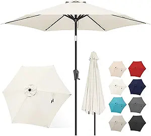 FLAME&SHADE 10ft Patio Umbrella - Outdoor Umbrella with 6 Sturdy Ribs, Push Button Tilt and Crank, UV Protection Table Market Umbrella for Pool, PorchGarden, Deck, Backyard(Ivory)