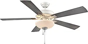 Galeson 52" 5-Blade LED Ceiling Fan - Matte White with Matte White and Grey Oak Reversible Blades and Etched Glass