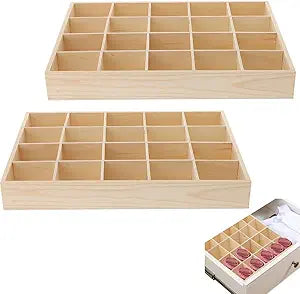 Set of 2 - Wooden Drawer Organizers with 20 Compartments | Space-Saving Belt, Tie, and Sock Organizer | Stackable Desktop Storage Box for Neat and Tidy Dresser, Closet, Under-Bed Storage