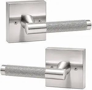 Premium Polished Passage Door Handle for 1 3/8"2" Doors - Door Knob Alternative, Modern Interior Lever Non Locking, Reversible & Easy to Install Hardware for Hallway & Closet Doors - Brushed Nickel