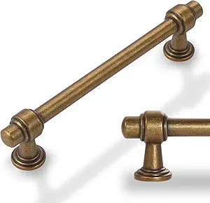 10 Pack Antique Brass Cabinet Pulls 5 Inch Hole Centers Kitchen Cabinet Handles Zinc Alloy Vintage Drawer Pulls Solid Aged Gold Bronze Cabinet Hardware
