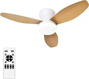 Small Ceiling Fan with Lights and Remote, 32 Inch Flush Mount, Small Quiet, DC Motor, Reversible Blades, 6 Wind Speeds, Dimmable LED, Adjustable Color Temperature, Timer