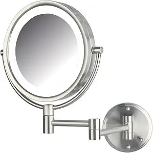 JERDON Wall-Mounted Vanity Mirror with Lights - Hard Wired Makeup Mirror with 8X Magnification & Nickel Finish - Direct Wire Model HL88NLD