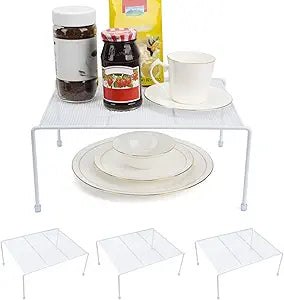 Set of 4 Mesh Kitchen Shelves Cabinet Storage Shelf Rack (13.1 x 10.2 Inch) Kitchen Bathroom Pantry Cupboard Desk Home Office, Fridge, Cabinet, Bathroom Cupboard, Non-slip Plastic Feet (4, White)