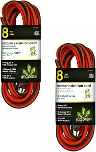 GoGreen Power Inc. (G-13708-2) 16/3 8' Heavy Duty Extension Cord - Orange, 8ft, 2 Pack