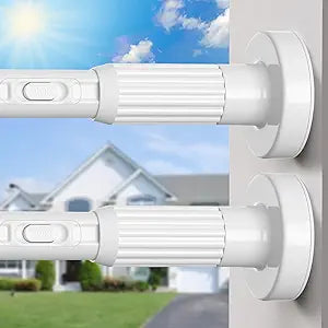 MEXAU 2 Pack White Tension Curtain Rods 41-146 In Extra Long Outdoor Patio Curtain Rods No Drilling Adjustable Heavy Duty Tension Rods for Windows Bathroom Living Room Curtains, Rod Diameter 1.26In