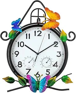 15'' Large Outdoor Clock, Wall Clock with Thermometer & Humidity Silent No-Ticking Outdoor Clocks Waterproof for Patio, Living Room, Kitchen