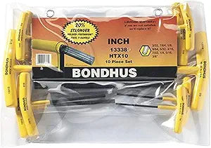 Bondhus 13338 Set of 10 Hex T-handles, sizes 3/32-3/8", Multicolor, One Size