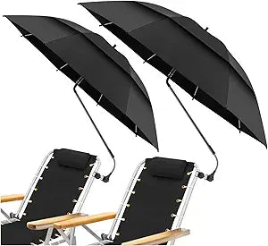 2 Pack 48.6" Double Canopy Umbrella with Clamp, UPF50+ Beach Chair Umbrella with Clip, 360Adjustable Portable Outdoor Wheelchair, Patio, Golf Carts,CampingBlack