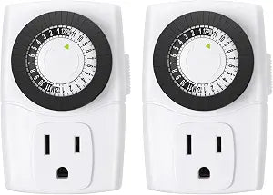 BN-LINK U47 Indoor Mini 24-Hour Mechanical Outlet Timer, 3-Prong, 2-Pack