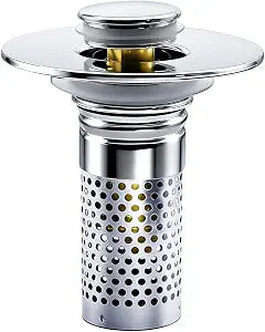Bathroom Sink Drain Strainer, Pop-up Sink Drain Strainer with Removable Stainless Basket Hair Catcher, Bathroom Sink Stopper,1 Pack
