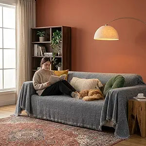 Houseables Sofa Covers Washable, Dog Couch Cover, 91 x 134, Aesthetic Pet Furniture Protector for Sectionals, Non Slip Seat Pad, Dark Grey Chenille Throw Blanket, Modern Elegant Living Room Dcor