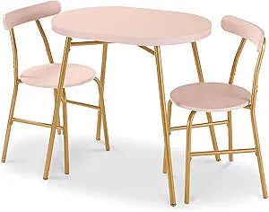 Best Choice Products 3-Piece Oval Dining Table Set,Modern Small Kitchen Dinette w/ 2 Chairs, Metal Frame, Curved Backrests - Pink/Gold