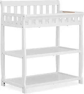 Dream On Me Ashton 2-in-1 Changing Table & Nightstand in White  Solid New Zealand Pinewood, Safety Rails, Spacious Storage Shelves & Water-Resistant Changing Pad, Converts to Nightstand