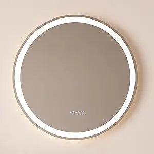 Corona Collection Front and Back Illuminated 24in Round LED Frameless Mirror with Defogger, CCT Color Temperature Selectability, and Brightness Control with Cleat for Wall Mounting