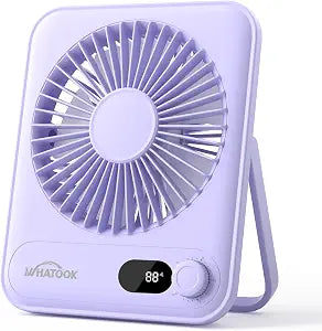 WHATOOK Small Desk Fan Personal Fans: 5000mah 25 Hours Battery Office Quiet Mini Desktop Fan Portable Rechargeable Travel Essentials (Purple, 2000 mAh)