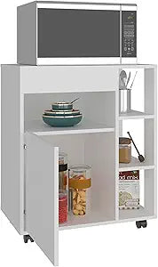 Tuhome Kaito Microwave Cart and Cabinet, Freestanding Compact Sideboard with One Door Cabinet, Appliance Surface, Three Side Open Shelves and One Open Upper Shelf