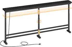 YATINEY 70.9" Console Table with Adjustable Height (27.6"-35.4") and Power Outlet, Skinny Behind Couch Table, Narrow Long Sofa Table for Living Room, Hallway, Entryway, Black CT08UBB