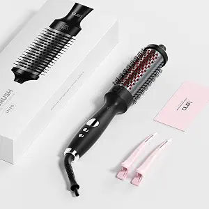 Thermal Brush,Lena 1.5 Inch All-in-1 Heated Round Brush with Titanium Barrel-Infrared&Negative Ion Technology,Smooth,Frizz-Free Styling Tool,5 Heat Settings,LED Display,Black