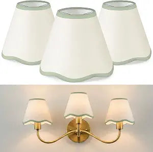 VIHOSE Set of 3 Scalloped Lampshade with Petal Edge, Light Green Edge