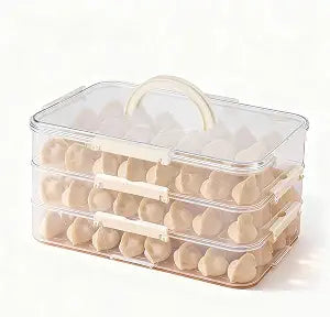 Plastic Cookie Storage Containers Airtight,3-Layer Food Storage Containers with Lid&Handle,Stackable Thicken Cookie Carrier for Transport Dumpling Storage Box,White