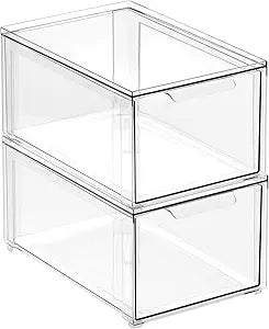 mDesign Kitchen Storage Drawer Box  Plastic Storage Box with Pull-Out Drawer  Pantry, Fridge and Cupboard Storage for Food and Snacks  Pack of 2  Clear