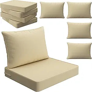 THMINS Beige Outdoor Patio Cushion Set of 4, 24x24 Inch Deep Seat and Back Cushions, Waterproof & Fade-Resistant, Removable Covers.