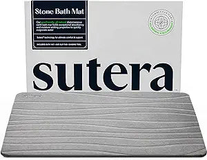 SUTERA - Stone Bath Mat, Diatomaceous Earth Shower Mat, Non-Slip Super Absorbent Quick Drying Bathroom Floor Mat, Natural, Easy to Clean (23.5 x 15 Gray)