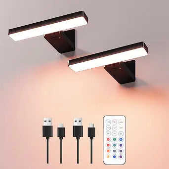 Picture Lights for Wall Battery Operated, 2 Pack Black RGB Dimmable Light