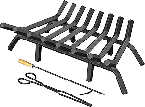 Jusgym Fireplace Grate 30 Inch with 8 Support Legs, Solid Steel Heavy Duty Fireplace Log Holder with Fire Log Tongs & Fire Poker, Fireplace Log Grate for Indoor Fireplace and Outdoor In-ground Firepit