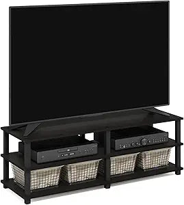 Furinno TURN-S-TUBE Toolless Assembly 3-Tier TV Stand, Entertainment Center for TV up to 55 Inch, Wide Printer Stand with Storage Shelf, for Living Room, Bedroom, Espresso
