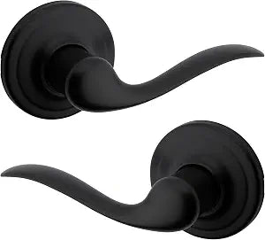 Kwikset Tustin Interior Passage Door Handle, Lever For Closet and Hallway Doors, Reversible Non-Locking Handle Lever, Matte Black, with Microban Protection