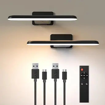 NARUNDREN Rechargeable Picture Lights for Wall with Remote-2PC(Black)