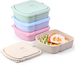 4 Pack Sandwich Containers, Silicone Snack Containers with Airtight Lids, Reusable Toast-Shaped Sandwich Box, BPA-Free, Dishwasher Safe, Food Storage Containers for Snacks & Fruits (B)