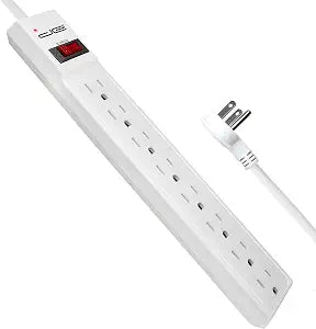 Digital Energy 8 Outlet Surge Protector Power Strip - 15 AMP, 1875 W, 125 V, 350 J Surge Protection, ETL Listed - Flat Plug, White, 8 FT