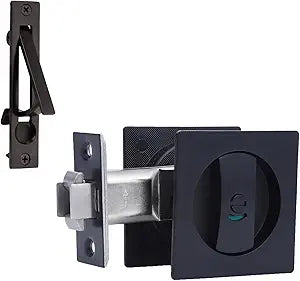Dontay Pocket Door Color Coded Indicators Lock,Privacy (Bed/Bath) Handles Latch, 2-3/8" Backset, Hardware for 1 3/8 to 2 3/16 Thickness Door(Including Edge Pull, Matte Black, Square - 1 Pack)