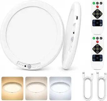 2 Pack Rechargeable Motion Sensor LED Ceiling Light with Remote, 3CCT Dimmable Magnetic Wireless LED Closet Light, 7.5in Battery Operated No Wiring Cordless Overhead Lighting for Kitchen Stair Hallway